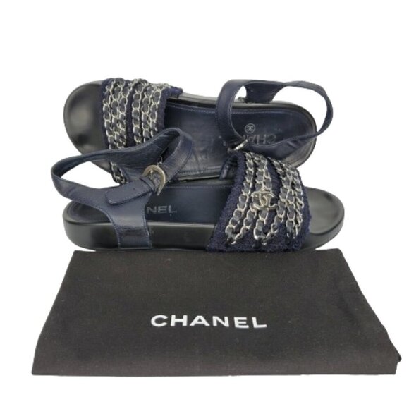 Chanel Interlocking CC Chain Tweed Dad Sandals - Picture 8 of 8